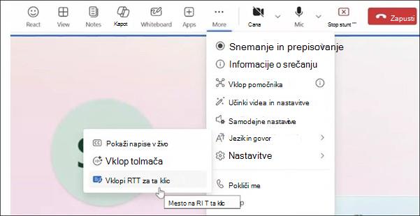 Več dejanj za srečanja v aplikaciji Teams v spletu.