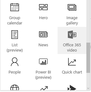 Posnetek zaslona z gumbom v meniju Video storitve Office 365 v SharePointu.