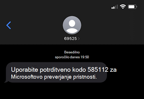 Screenshot showing a SMS text message from Microsoft numbered 69525