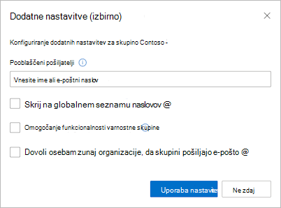 Slika naprednih nastavitev