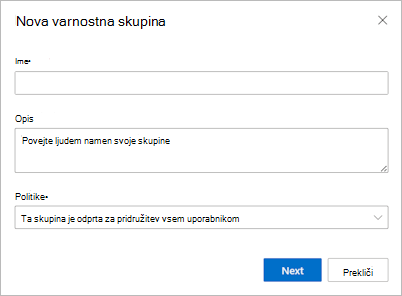 Ustvarjanje varnostne skupine