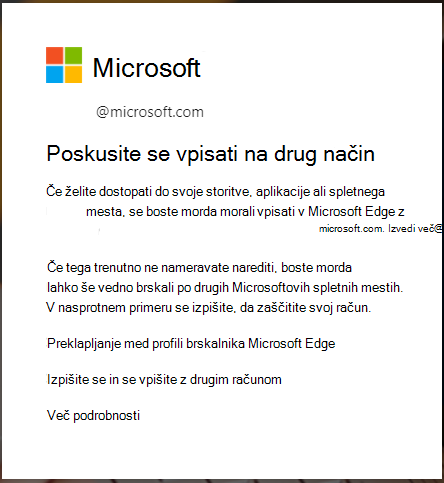 sporočilo, ki se prikaže, ko je zahtevan vpis v brskalnik Edge