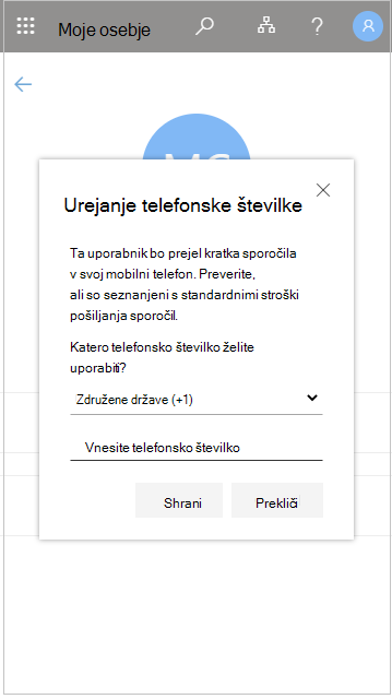 Urejanje telefonske številke člana osebja v razdelku »Moje osebje«