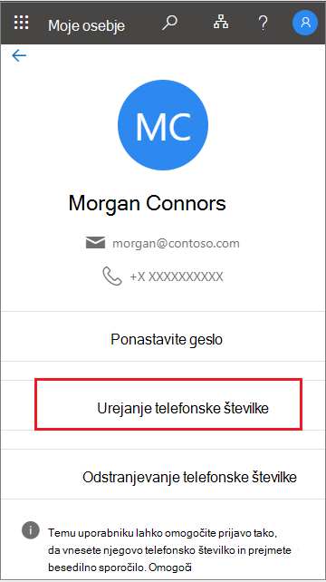 V razdelku »Moje osebje« izberite »Uredi« v uporabniškem profilu