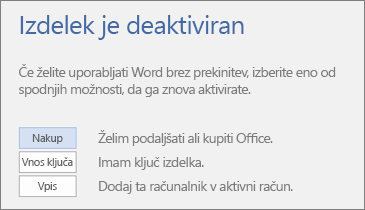 Posnetek zaslona, na katerem je prikazano sporočilo o napaki»Izdelek