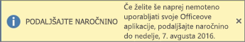 Prikazuje pasico »Podaljšajte naročnino« in gumb