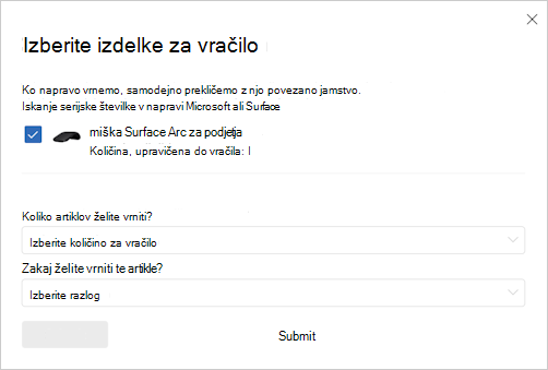 Posnetek, da izberete vrnitev.