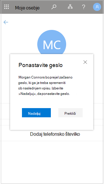 Ponastavitev uporabniškega gesla v mojem osebju