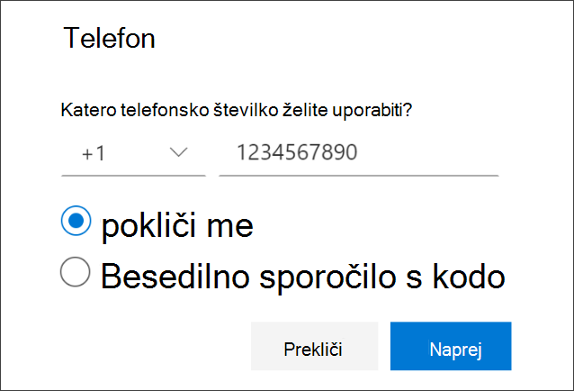 Dodajanje telefonske številke in izbiranje telefonskih klicev