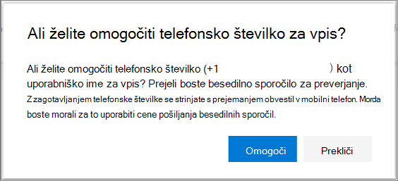 Confirmation dialog to enable SMS sign-in for a phone number