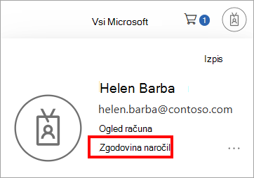 Posnetek zaslona 2 prikazuje, kje se vpisati in si ogledati zgodovino naročil