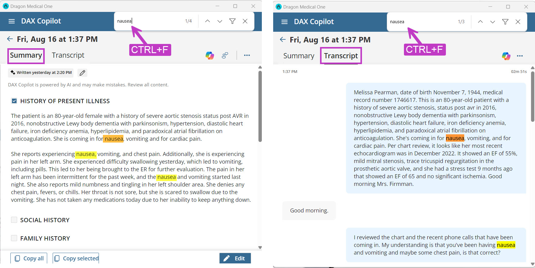 Image shows Summary tab with Search using (CTRL+F)