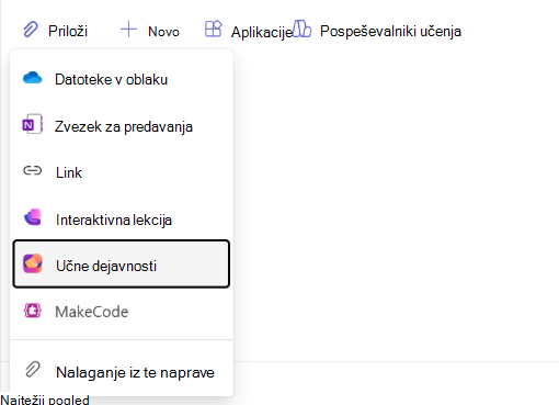 Posnetek zaslona krmarjenja po dejavnostih.