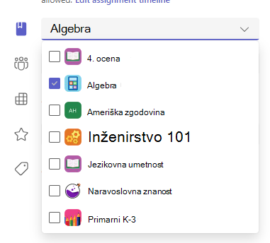 Posnetek zaslona dodelitve možnosti.
