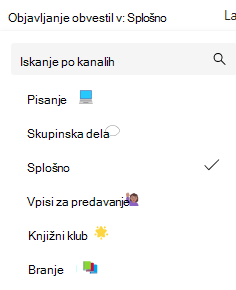 Posnetek zaslona obvestil kanala.