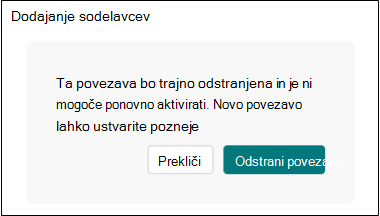 Odstranjevanje obrazcev za povezavo sodelovanja