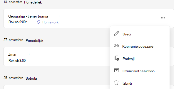 Posnetek zaslona mesta možnosti brisanja.