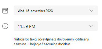 Posnetek zaslona časovnice nalog.