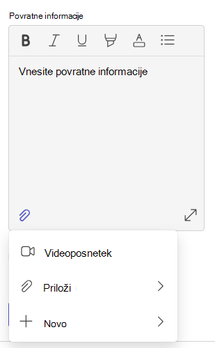 Posnetek zaslona povratnih informacij.