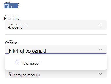 Posnetek zaslona filtra.