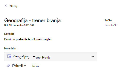 Screesnshot, ki prikazuje oceno