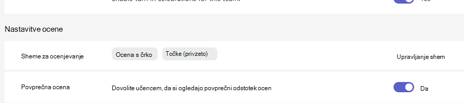 Nastavitve ocen