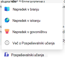 Posnetek zaslona pospeševalnikov učenja.