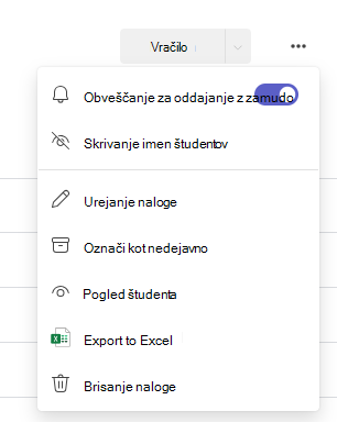 Pogovorno okno z možnostmi
