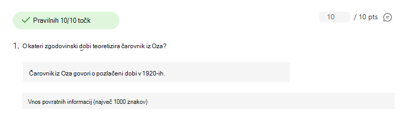 Posnetek zaslona pravilno odgovorjenega vprašanja.
