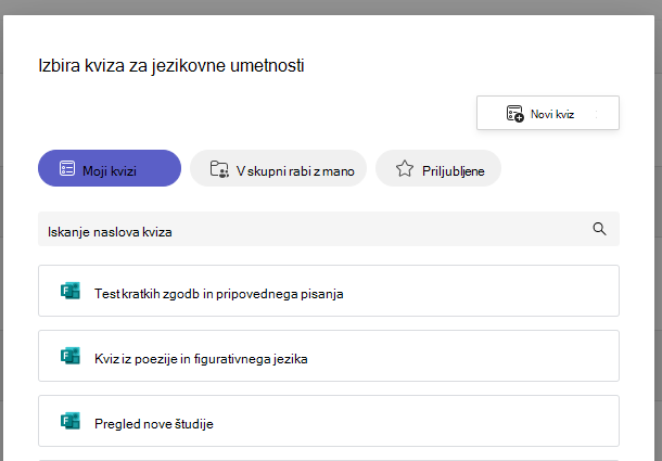 Posnetek zaslona kviza.