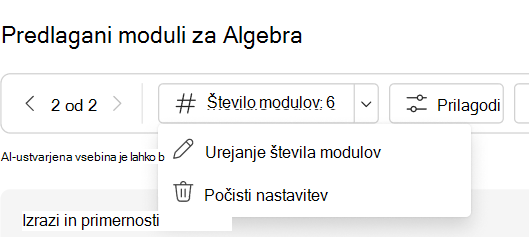 počisti nastavitev