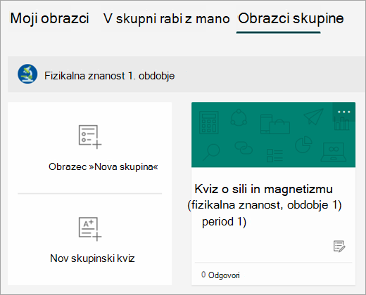 Posnetek zaslona razredov.