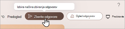 Posnetek zaslona, ki prikazuje, kje lahko nastavite način zbiranja odgovorov v Microsoft Forms.