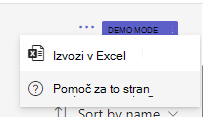 Posnetek zaslona, ki prikazuje možnost izvoza.