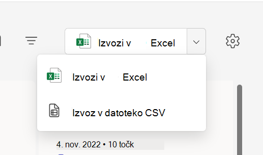 Posnetek zaslona izvoza.