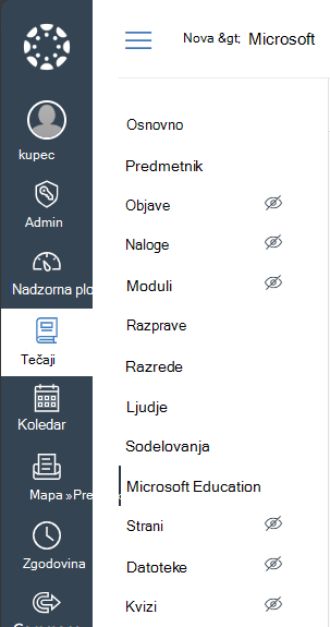 V meniju za krmarjenje na področju predavanja izberite »Microsoftovo izobraževanje«