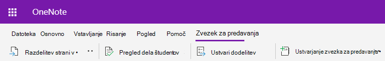 Posnetek zaslona zavihka »Zvezek za predavanja« v OneNotu za splet