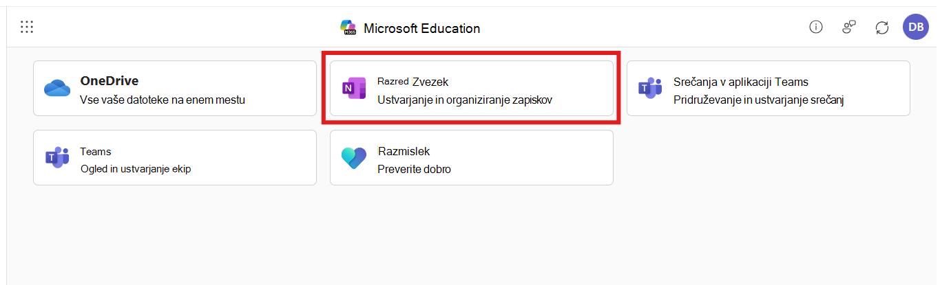 Posnetek zaslona aplikacije Microsoft 365 LTI z izbranim zvezkom za predavanja