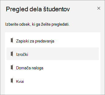 Izberite odsek, ki ga želite pregledati.