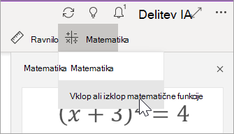 Vklop ali izklop matematičnih funkcij