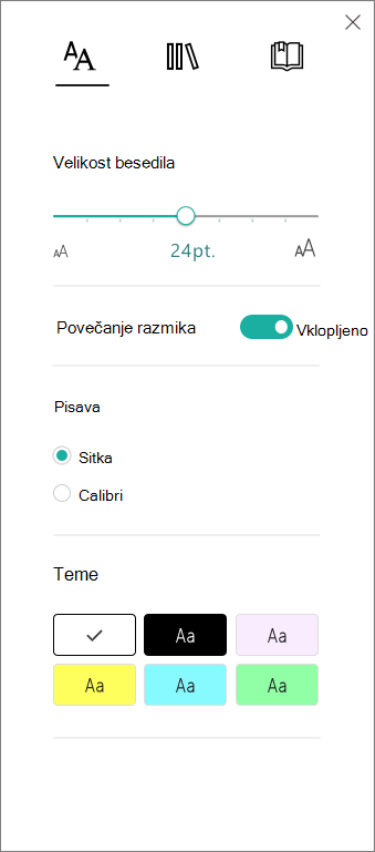 Meni »Možnosti besedila« v Potopni bralnik p