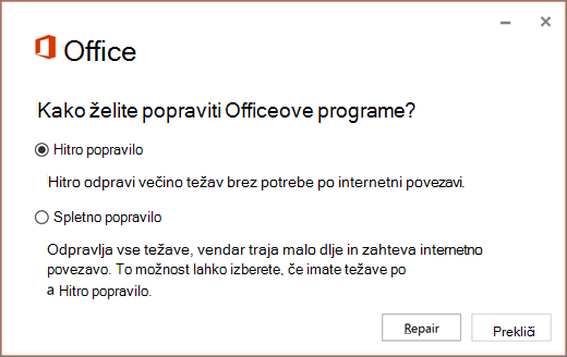 Hitro popravilo Officea