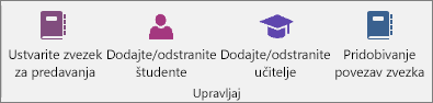 Upravljanje skupine zavihka »Zvezek za predavanja«.