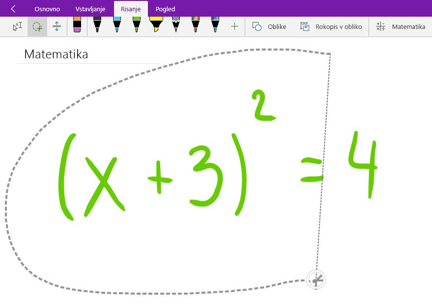 Izbiranje rokopisne matematične enačbe z lasom