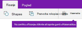 Gumb »Matematika« na zavihku »Risanje«