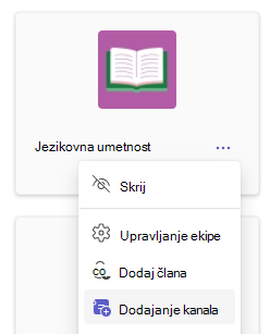Posnetek zaslona, ki prikazuje dodajanje kanala.