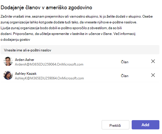 Posnetek zaslona dodajanja.