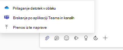 Posnetek zaslona, ki prikazuje meni z možnostmi datotečne priloge.
