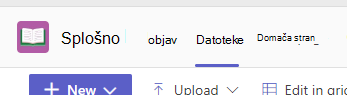 Posnetek zaslona, ki prikazuje zavihek Files in a Teams channel.