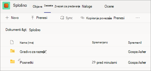 Zavihek Files skupine razreda z mapo »Posnetki«